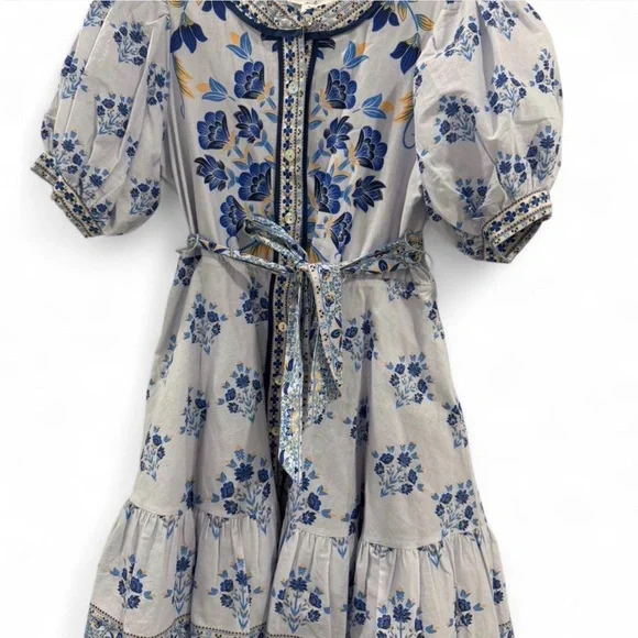 Blue and White Floral Kids Dress - Picture 1 of 8